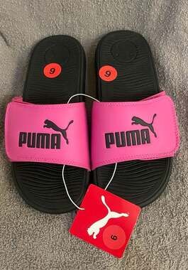 Puma Cool Cat 2.0 V JR Slide Sandals in Glowing Pink and Vivid Violet